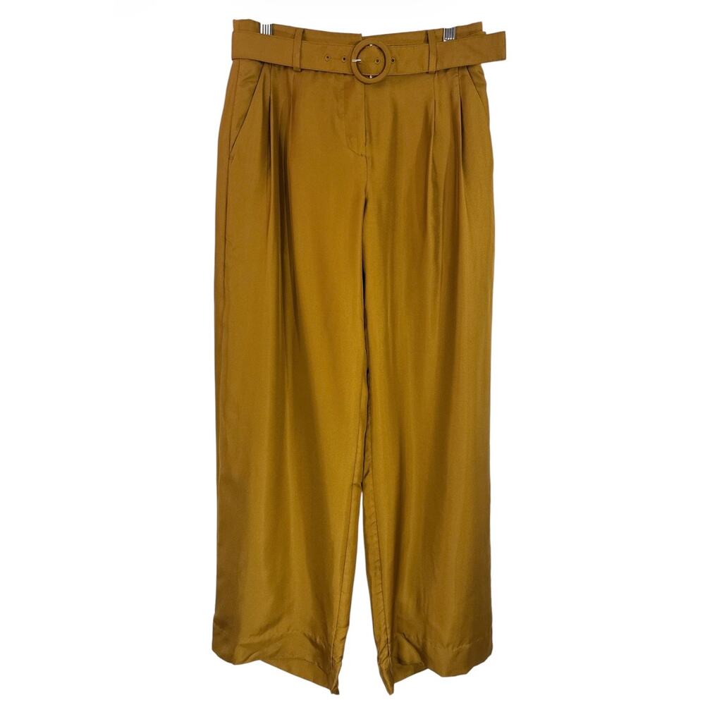 J.Crew Collection Silk Twill High Rise Belted Wide Leg Trouser Golden Brandy 2 - Picture 2 of 12
